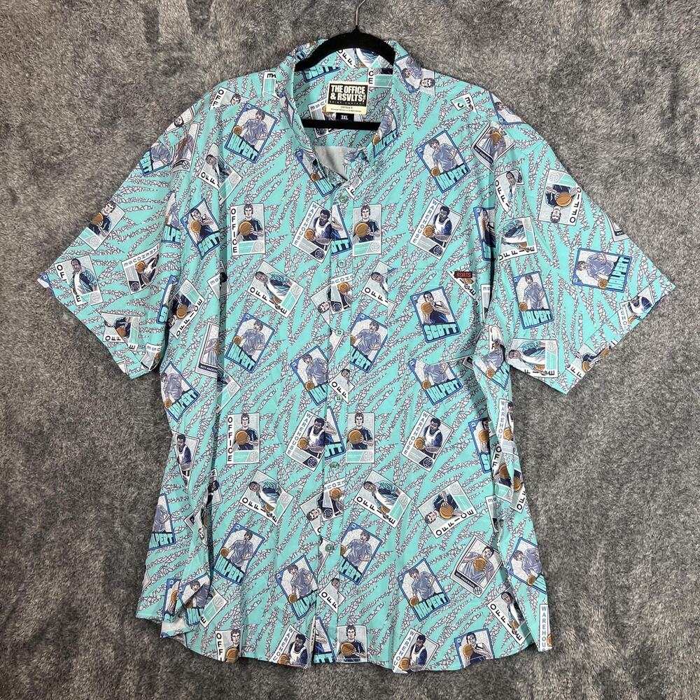 RSVLTS Shirt Mens 3XL Teal The Office Basketball KUNUFLEX Short Sleeve Button Up